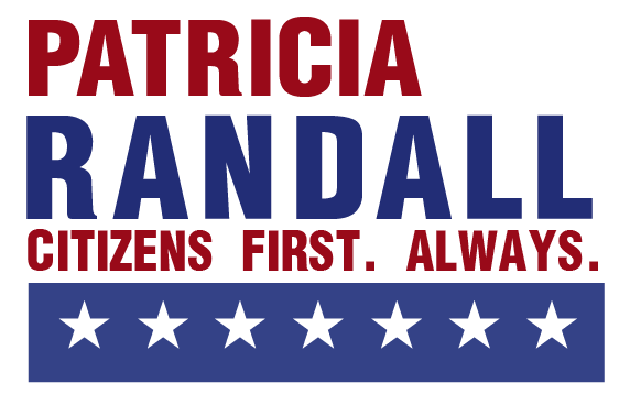 Patricia Randall - Citizens First. Always. over row of stars header